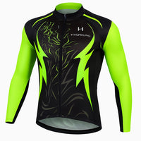 Men’s Long Sleeve Cycling Jersey Neon Green & Black Bike Shirt with Full Zip